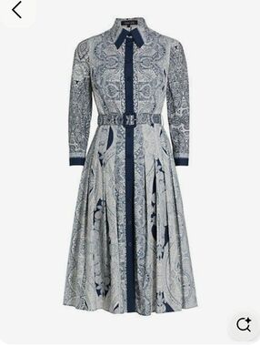 Teri Jon Paisley Print Shirt Cotton Dress with Belt Sz.18 NWT